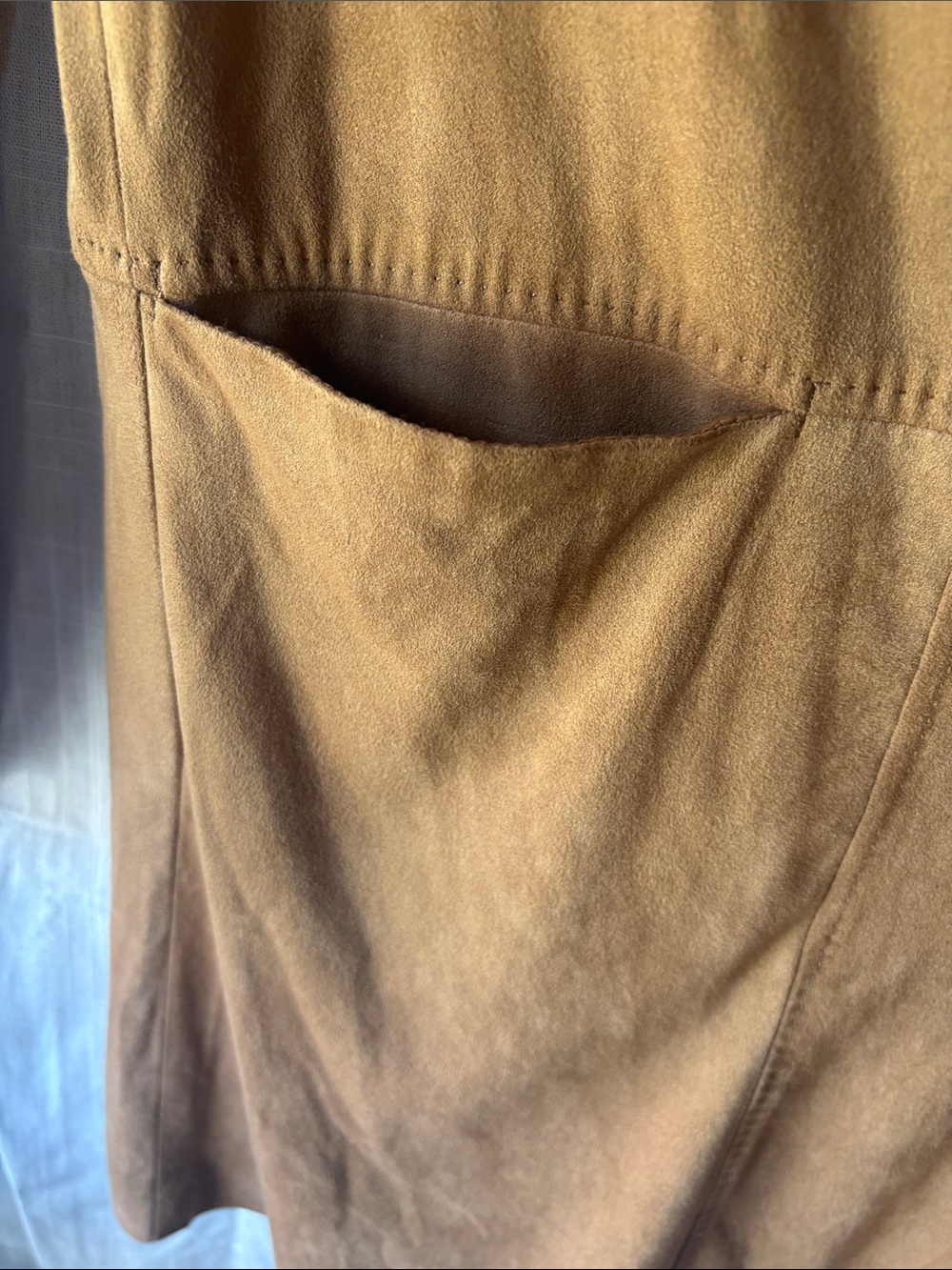 Max Studio Camel Faux Suede Open-Front Draped Trench Coat - Picture 5 of 10
